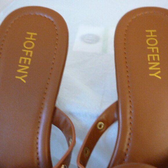 Hofeny Women's Brown Slip On Flip Flop Dressy Beach Sandals-Star Design-Size 9 - Picture 3 of 4